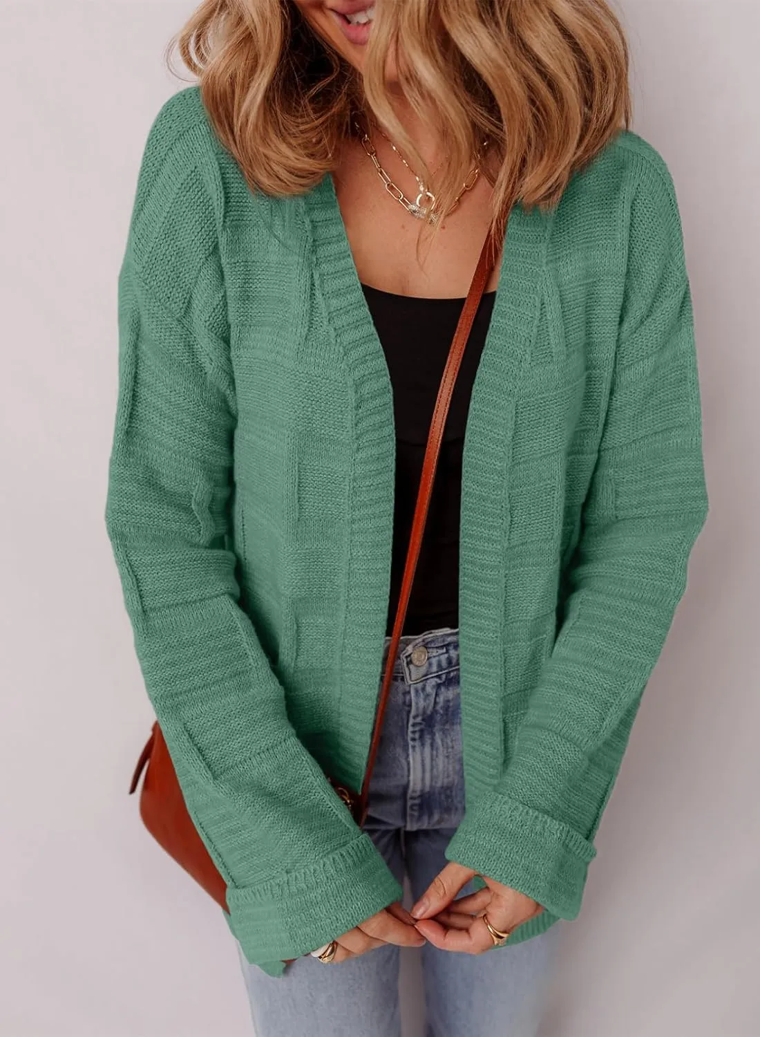 SHEWIN Women's Open Front Lightweight Cardigan Casual Long Sleeve Knit Loose Sweaters Outwear