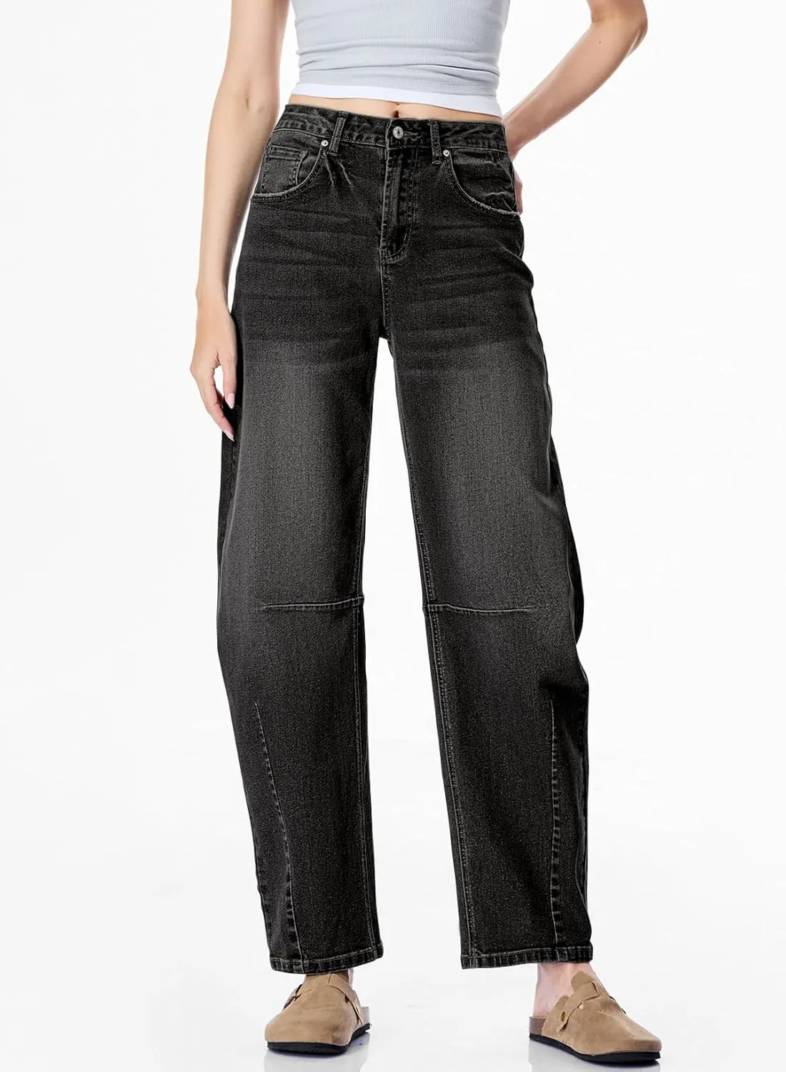 Sidefeel Women's Barrel Jeans Wide Leg Vintage Mid Rise Y2k Baggy Boyfriend Ankle Denim Pants