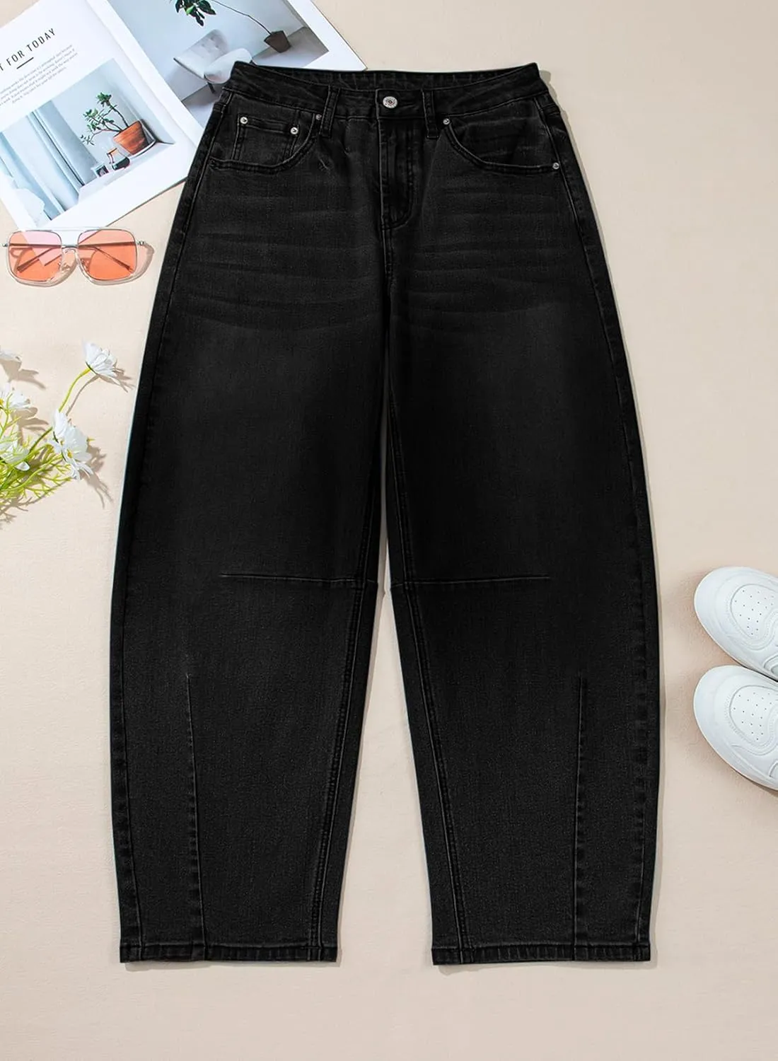 Sidefeel Women's Barrel Jeans Wide Leg Vintage Mid Rise Y2k Baggy Boyfriend Ankle Denim Pants