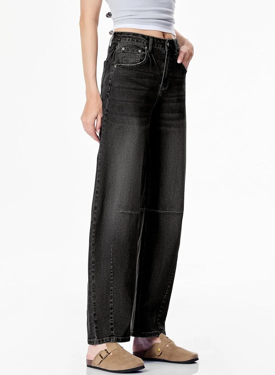 Sidefeel Women's Barrel Jeans Wide Leg Vintage Mid Rise Y2k Baggy Boyfriend Ankle Denim Pants