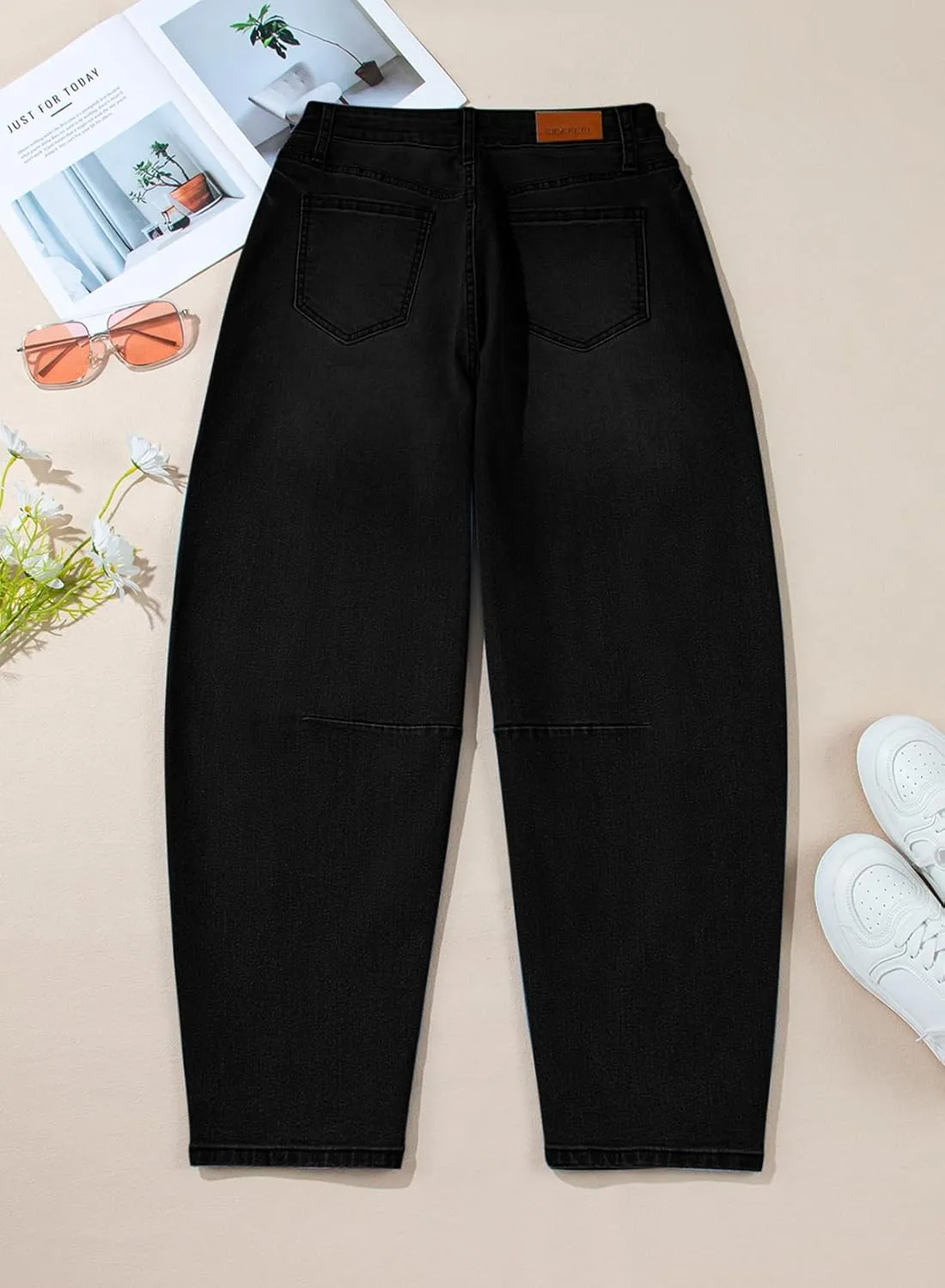 Sidefeel Women's Barrel Jeans Wide Leg Vintage Mid Rise Y2k Baggy Boyfriend Ankle Denim Pants