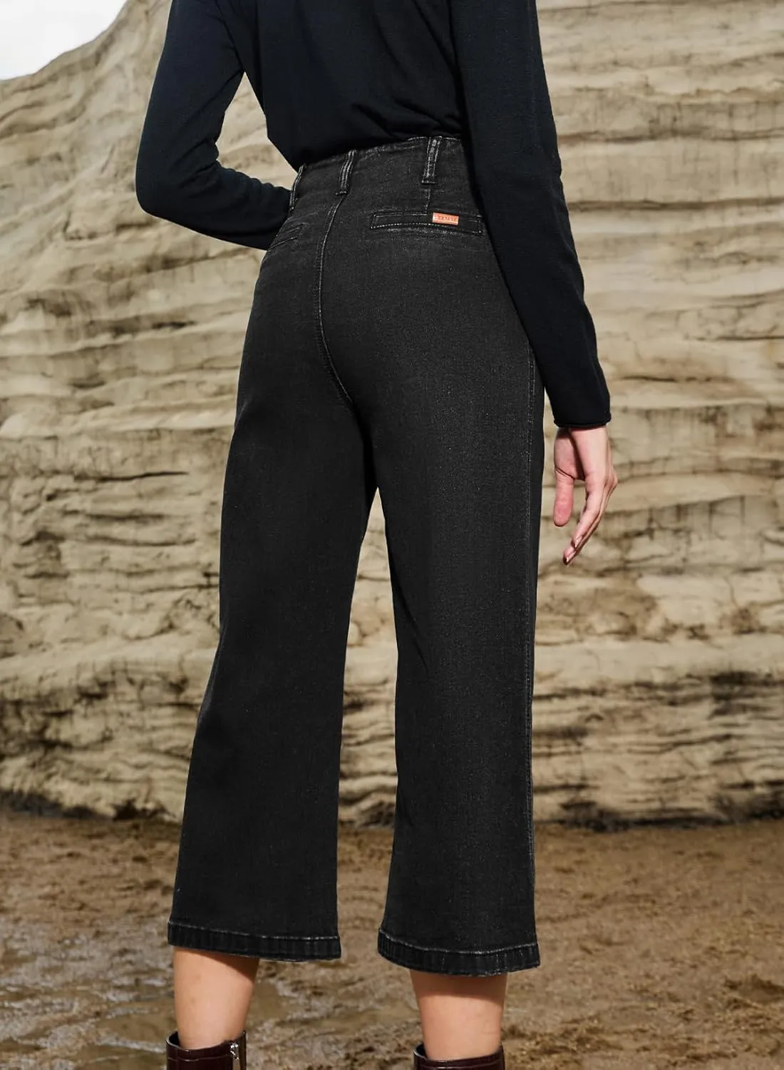 Sidefeel Women's Wide Leg Jeans Zimbaplatinum High Waisted Stretchy Capri Pants Loose Denim Pants