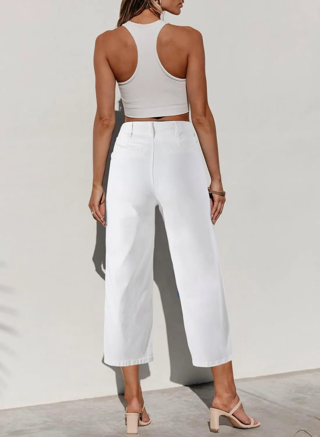 Sidefeel Women's Wide Leg Jeans Zimbaplatinum High Waisted Stretchy Capri Pants Loose Denim Pants