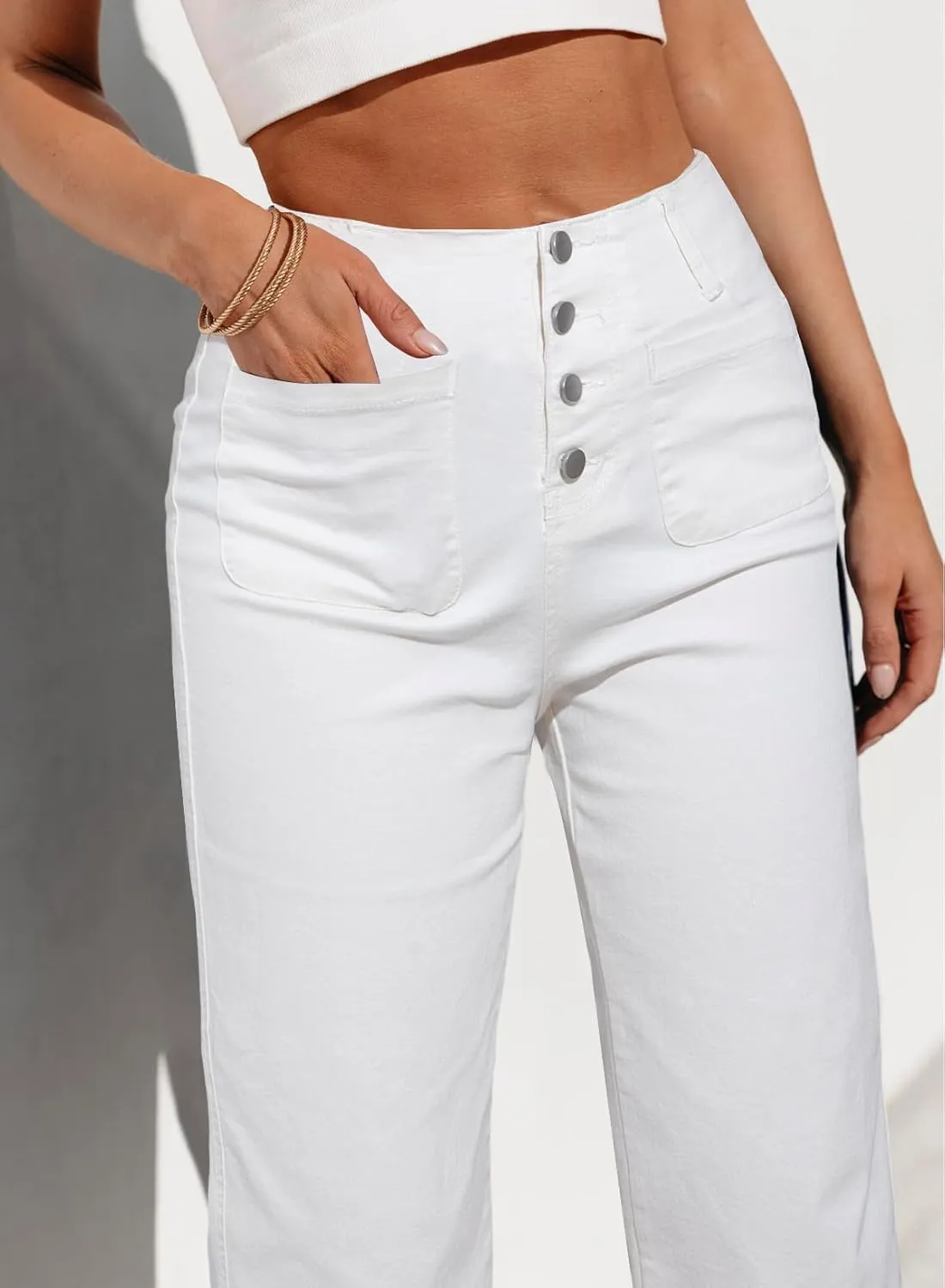 Sidefeel Women's Wide Leg Jeans Zimbaplatinum High Waisted Stretchy Capri Pants Loose Denim Pants