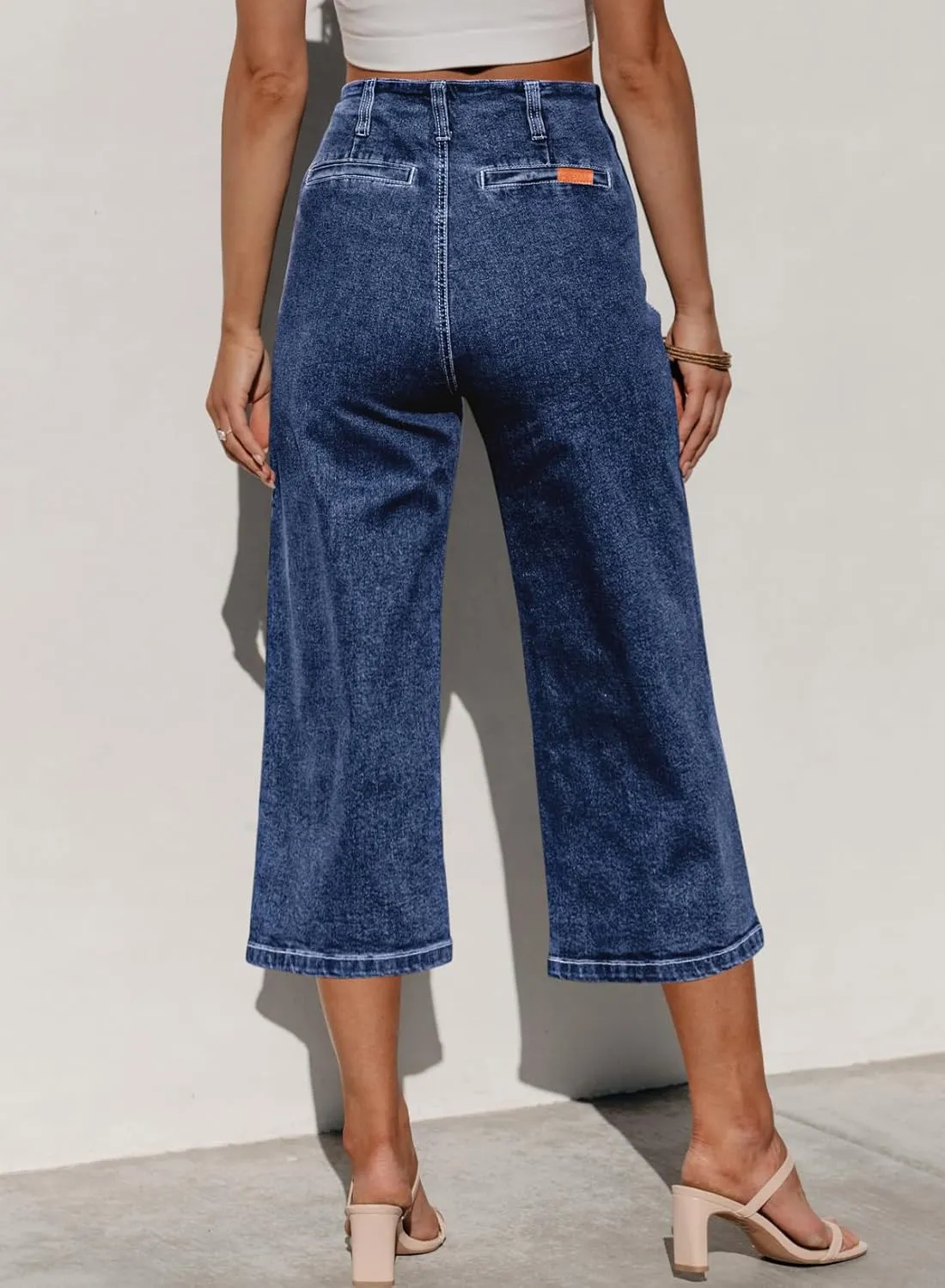Sidefeel Women's Wide Leg Jeans Zimbaplatinum High Waisted Stretchy Capri Pants Loose Denim Pants