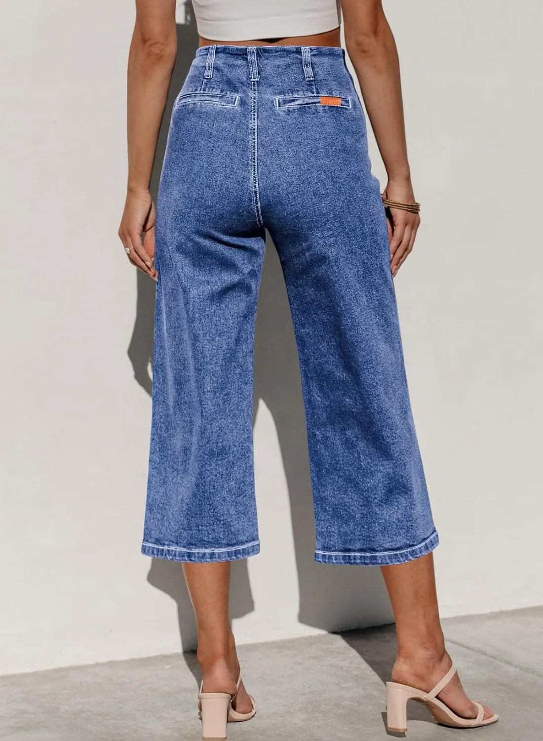 Sidefeel Women's Wide Leg Jeans Zimbaplatinum High Waisted Stretchy Capri Pants Loose Denim Pants