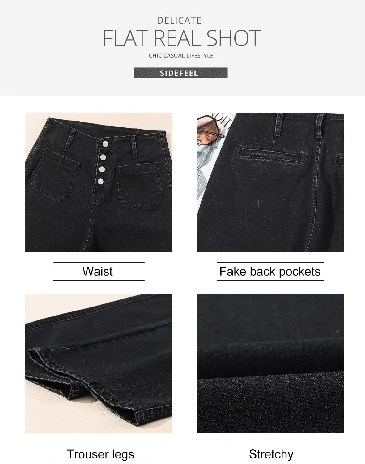 Sidefeel Women's Wide Leg Jeans Zimbaplatinum High Waisted Stretchy Capri Pants Loose Denim Pants