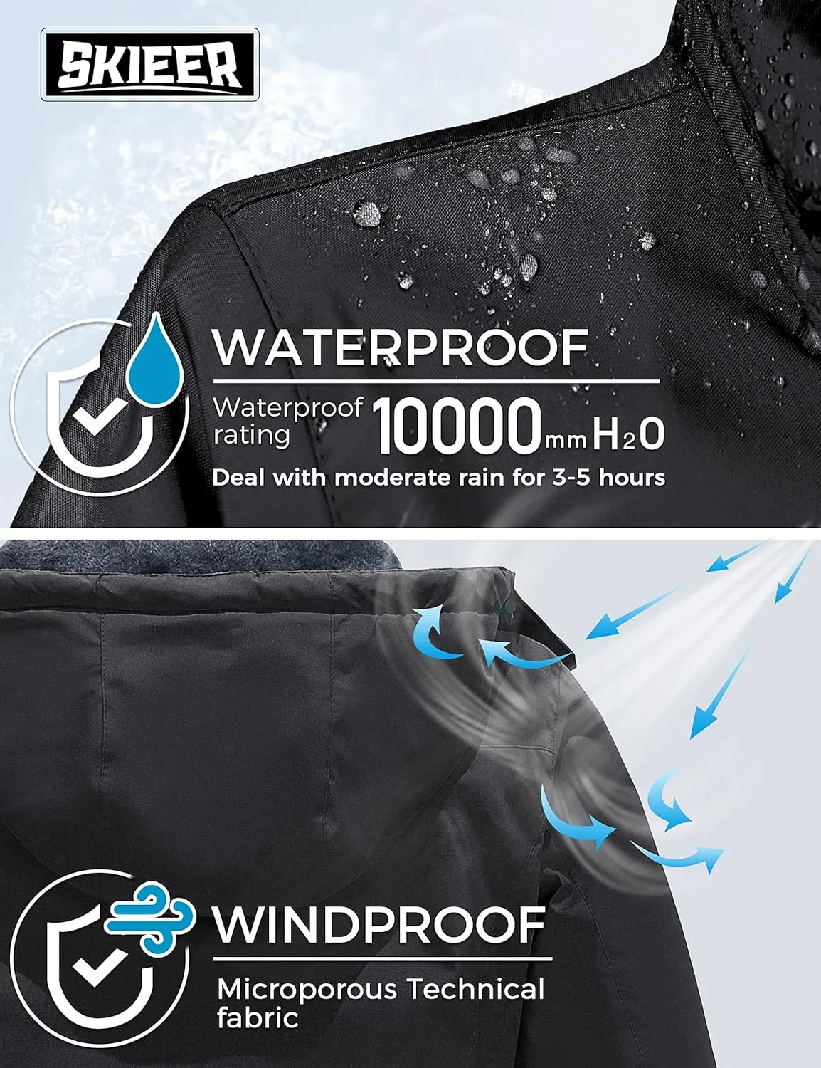 Skieer Women's Ski Jacket Waterproof Windproof Snowboard Jacket Warm Hooded Winter Coat