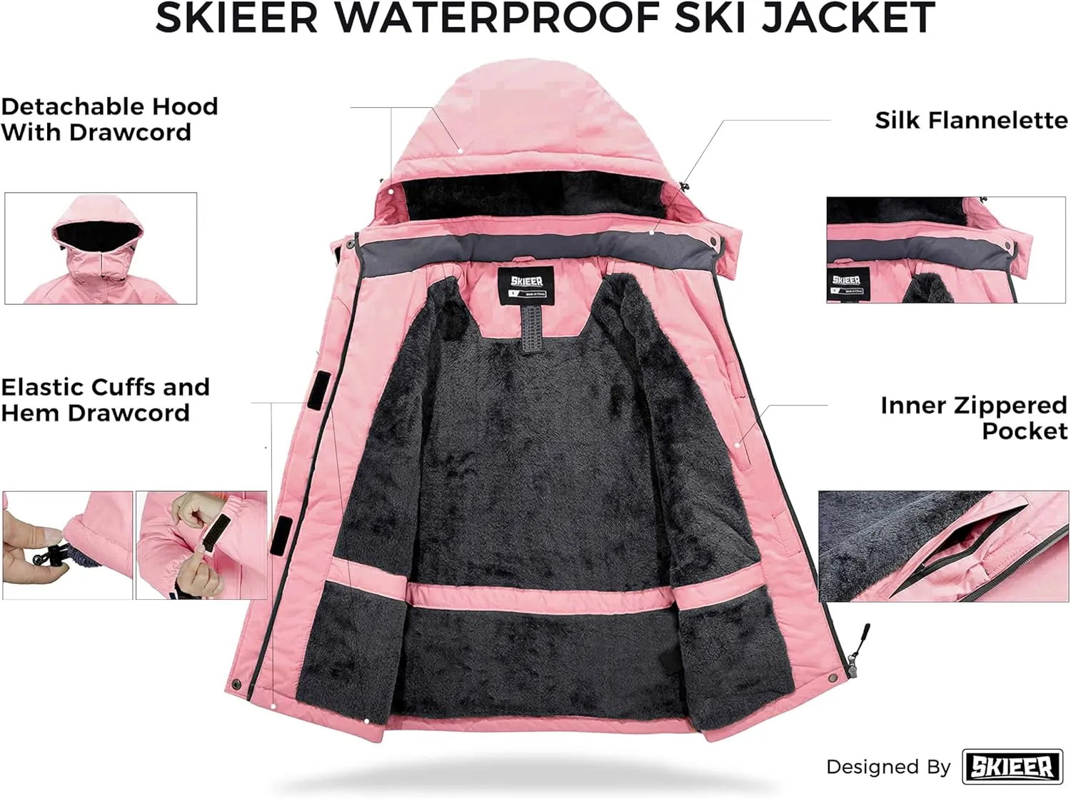 Skieer Women's Ski Jacket Waterproof Windproof Snowboard Jacket Warm Hooded Winter Coat