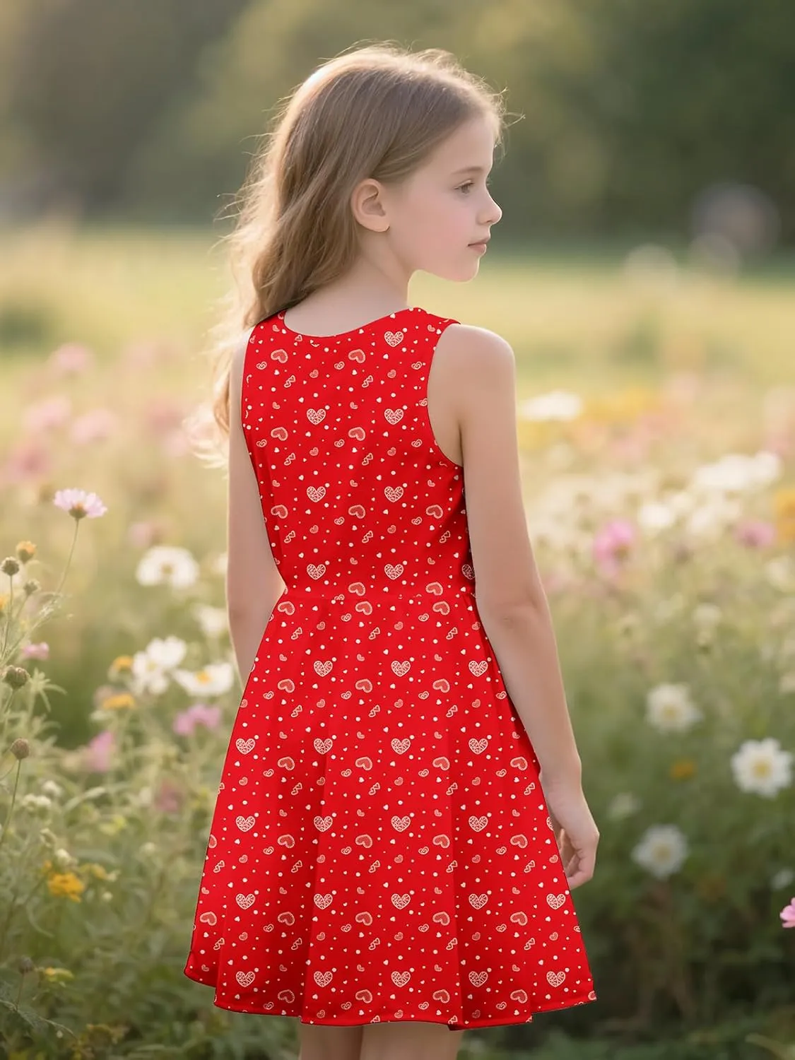 Sleeveless Summer Dress for Girls, Tropical Print Beach Vacation Sundress for Party and Birthday Gift