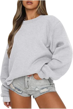 slqdgmryz Oversized Sweatshirts for Women Loose Fit Fleece Pullover Long Sleeve Crewneck Sweatshirts Solid Fall Hoodies