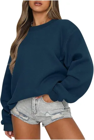 slqdgmryz Oversized Sweatshirts for Women Loose Fit Fleece Pullover Long Sleeve Crewneck Sweatshirts Solid Fall Hoodies