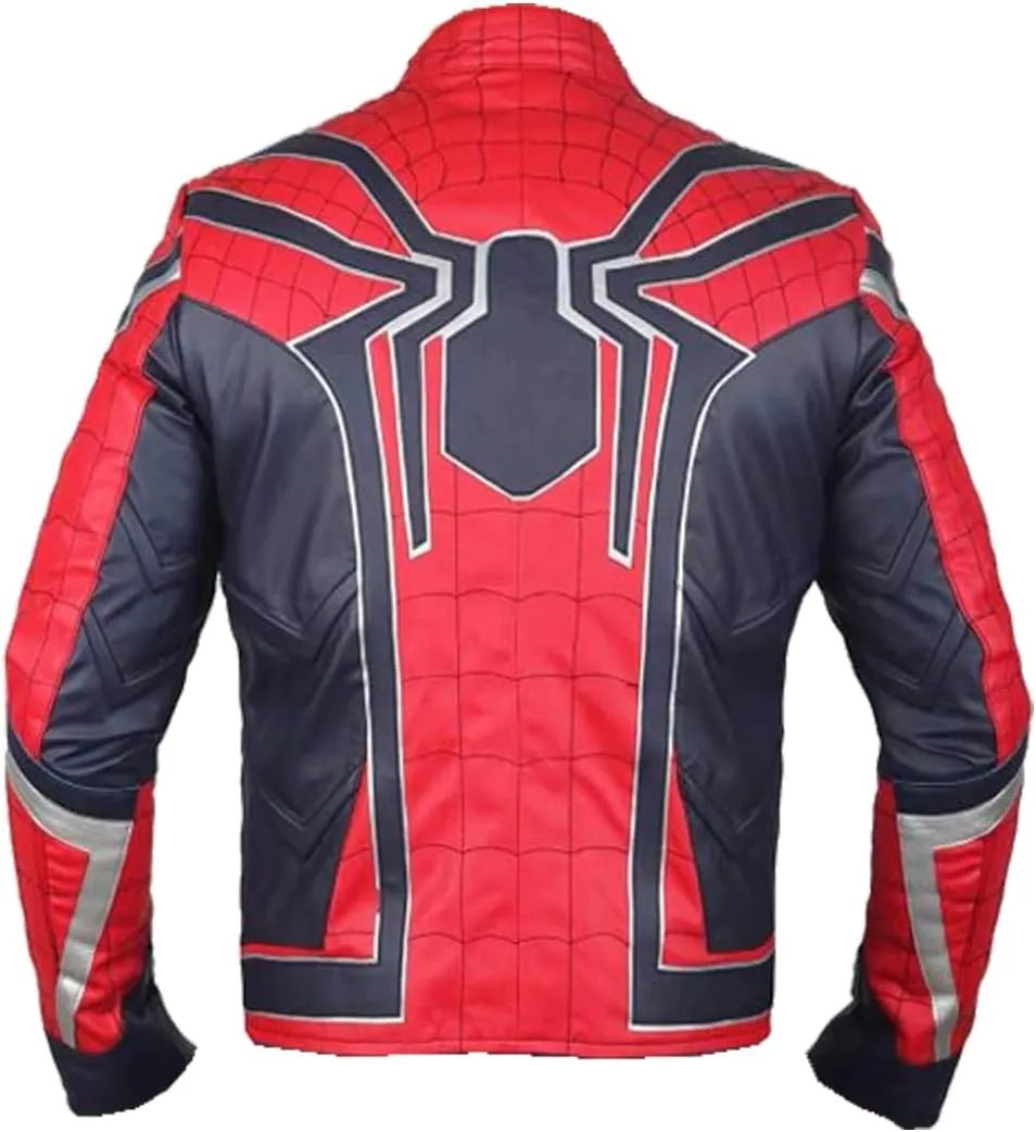 Spider Classic Men Web Red and Black Faux Leather Jacket