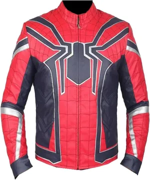Spider Classic Men Web Red and Black Faux Leather Jacket