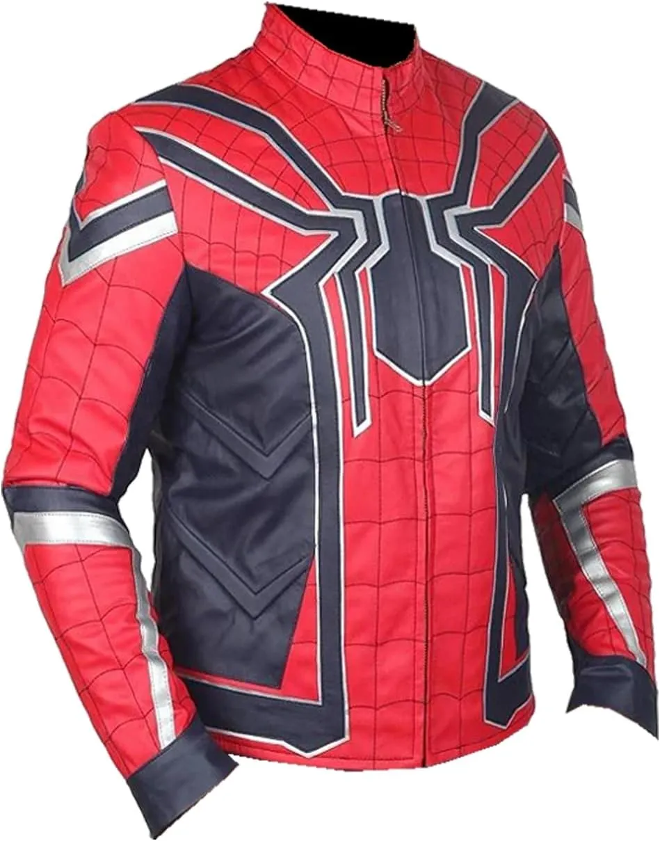 Spider Classic Men Web Red and Black Faux Leather Jacket