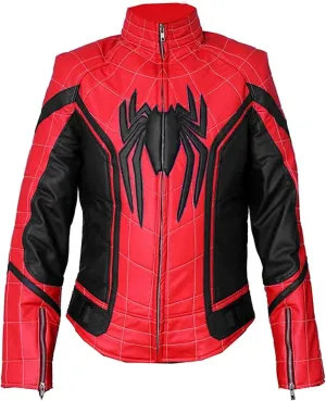 Spider Classic Men Web Red and Black Faux Leather Jacket