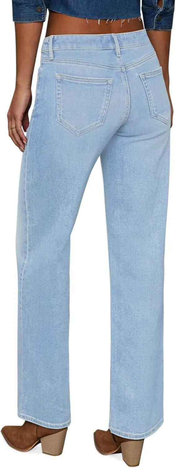 Straight Leg Jeans for Women Trendy High Waisted Cropped Boyfriend Mom Stretchy Frayed Hem Loose Wide Leg Baggy Pants