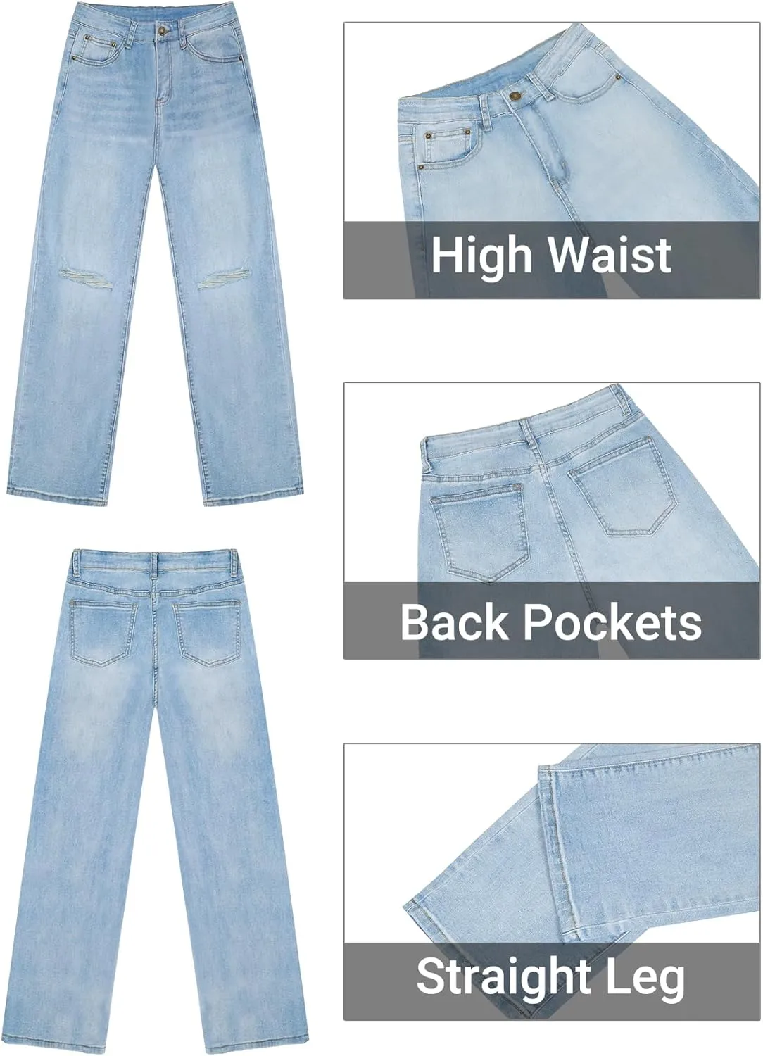Straight Leg Jeans for Women Trendy High Waisted Cropped Boyfriend Mom Stretchy Frayed Hem Loose Wide Leg Baggy Pants