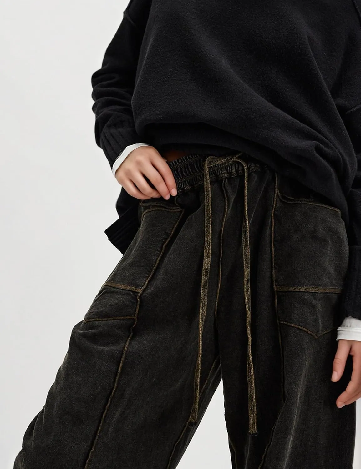Summer Casual Wide Leg Pants for Women Drawstring Baggy Barrel Sweatpants High Waist Palazzo Lounge Pant with Pockets