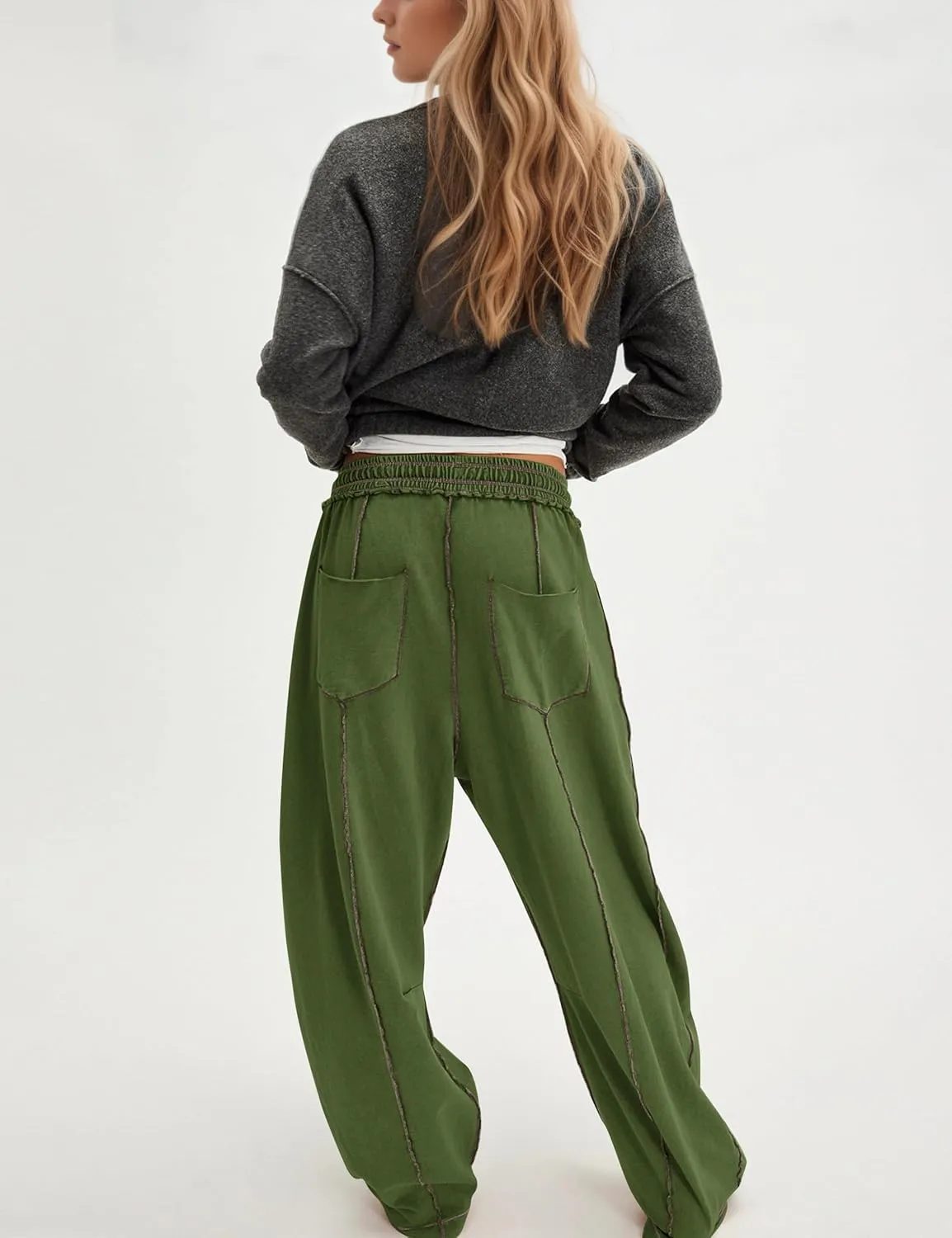 Summer Casual Wide Leg Pants for Women Drawstring Baggy Barrel Sweatpants High Waist Palazzo Lounge Pant with Pockets