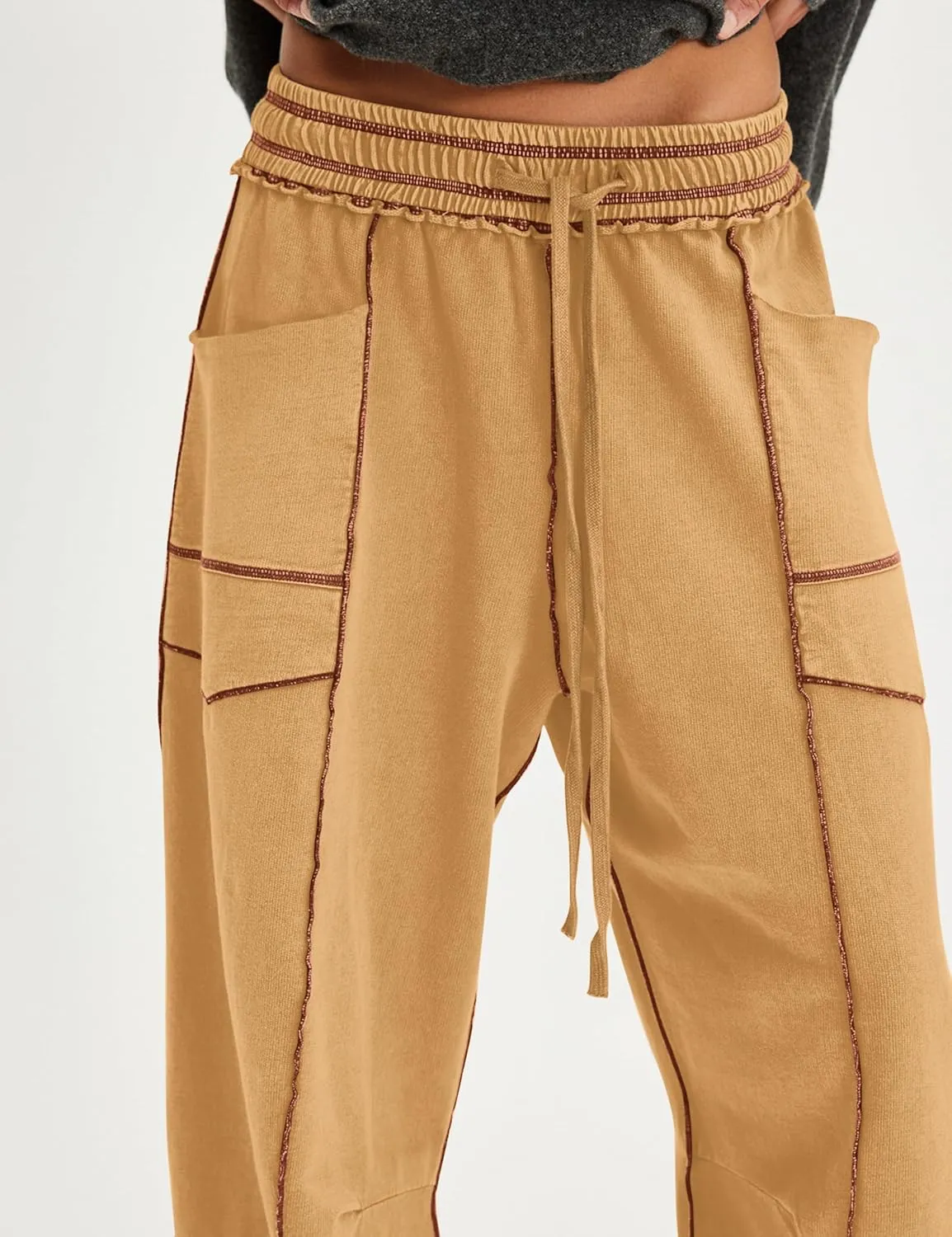 Summer Casual Wide Leg Pants for Women Drawstring Baggy Barrel Sweatpants High Waist Palazzo Lounge Pant with Pockets