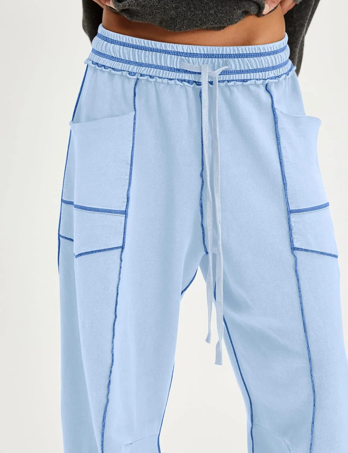Summer Casual Wide Leg Pants for Women Drawstring Baggy Barrel Sweatpants High Waist Palazzo Lounge Pant with Pockets