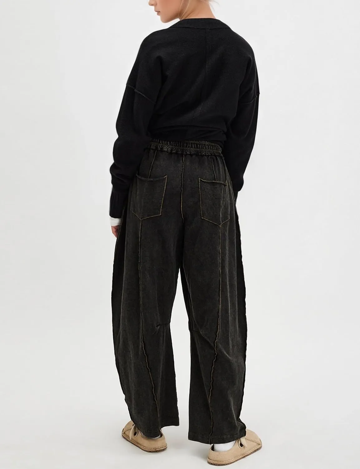 Summer Casual Wide Leg Pants for Women Drawstring Baggy Barrel Sweatpants High Waist Palazzo Lounge Pant with Pockets