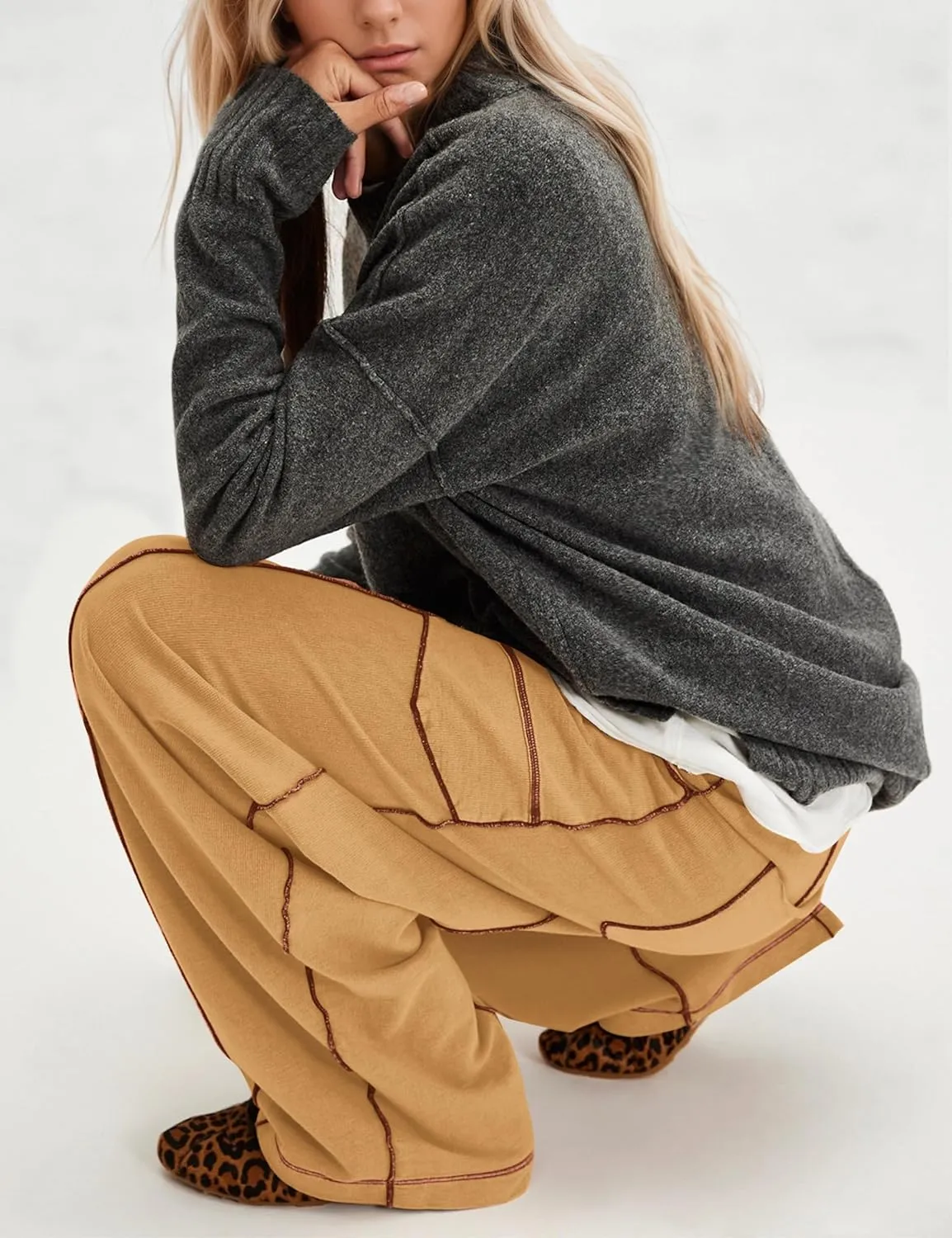 Summer Casual Wide Leg Pants for Women Drawstring Baggy Barrel Sweatpants High Waist Palazzo Lounge Pant with Pockets