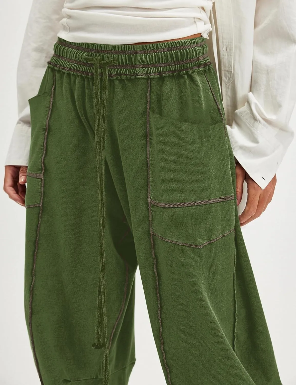 Summer Casual Wide Leg Pants for Women Drawstring Baggy Barrel Sweatpants High Waist Palazzo Lounge Pant with Pockets
