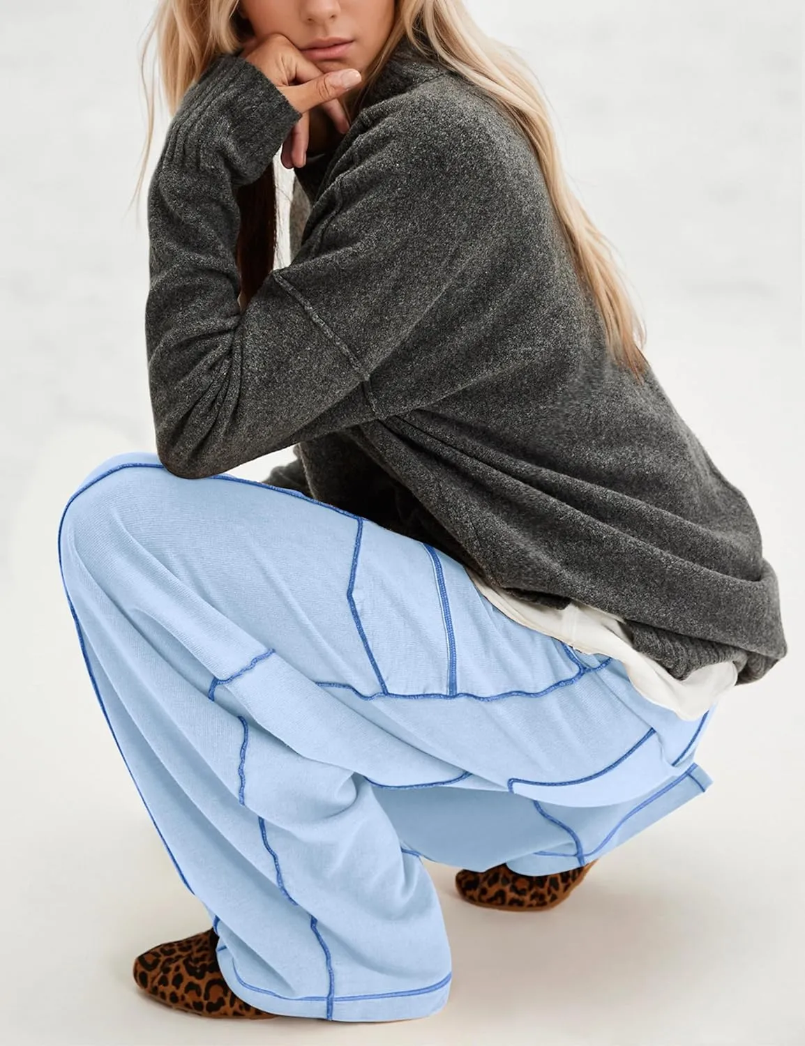 Summer Casual Wide Leg Pants for Women Drawstring Baggy Barrel Sweatpants High Waist Palazzo Lounge Pant with Pockets