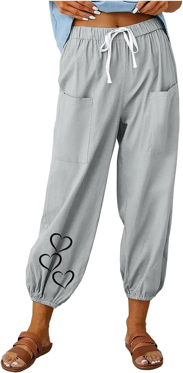 Summer Pants for Women 2024 Casual Linen Pants Light Weight Loose Comfy Lounge Pants Comfy Trousers