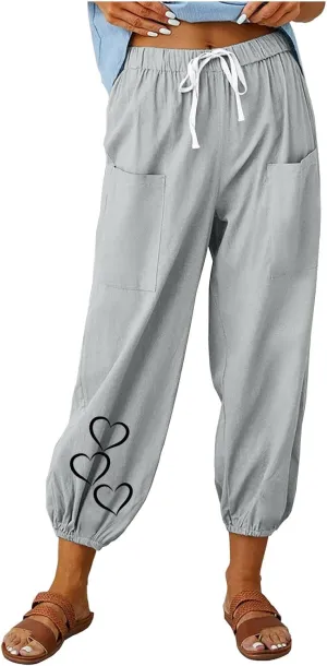 Summer Pants for Women 2024 Casual Linen Pants Light Weight Loose Comfy Lounge Pants Comfy Trousers