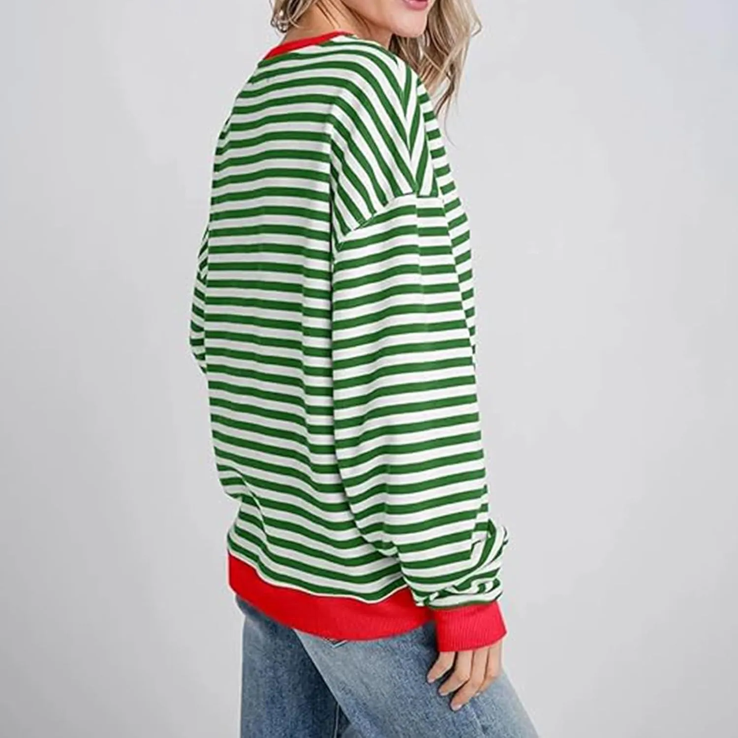 Sweat Shirt For Women 2024 Casual Crew Neck Long Sleeve Striped Pullover Tunic Quarter Aesthetic Trendy Tops