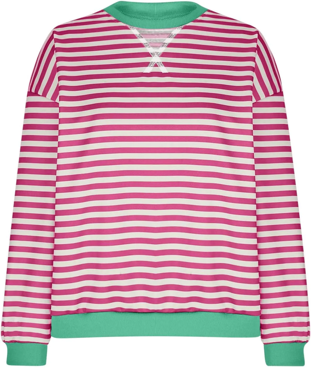 Sweat Shirt For Women 2024 Casual Crew Neck Long Sleeve Striped Pullover Tunic Quarter Aesthetic Trendy Tops
