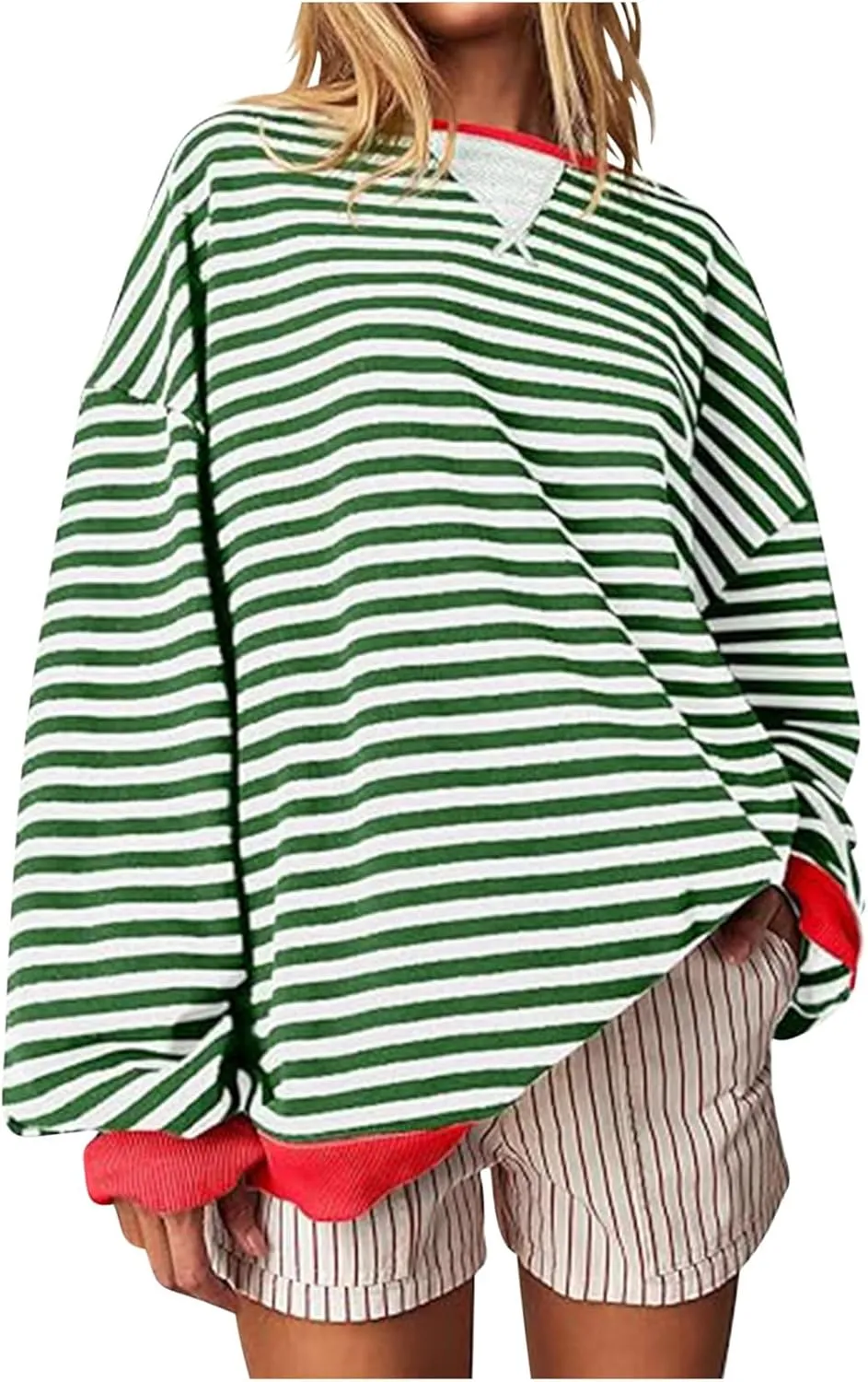 Sweat Shirt For Women 2024 Casual Crew Neck Long Sleeve Striped Pullover Tunic Quarter Aesthetic Trendy Tops