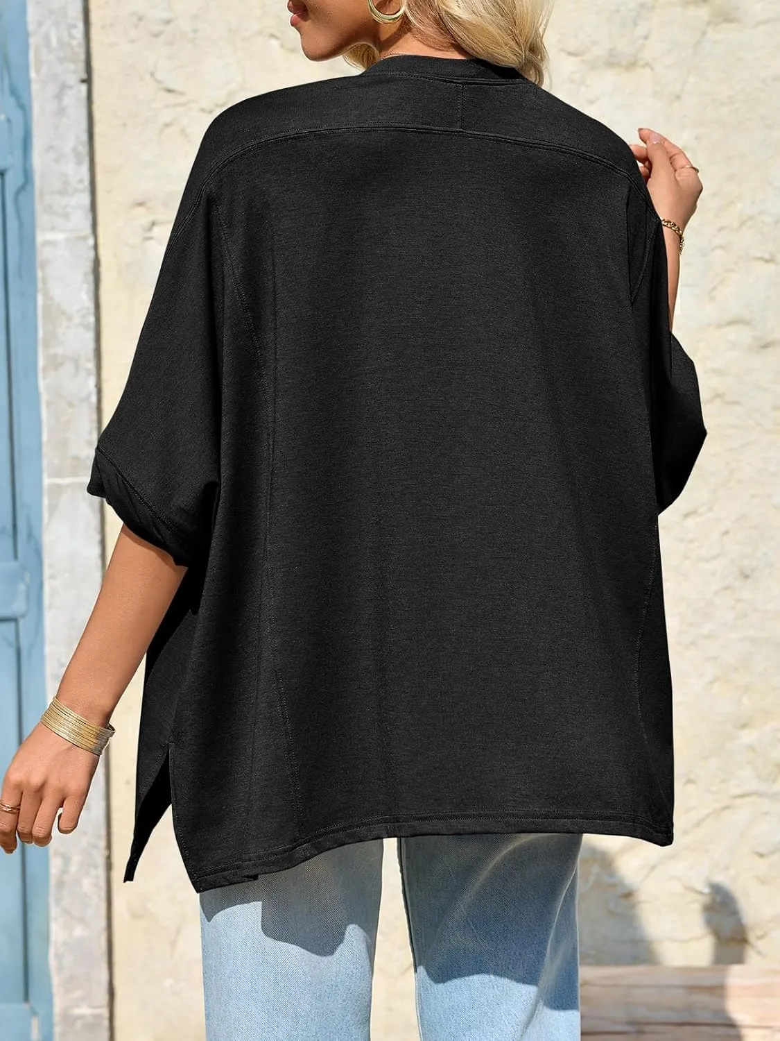 Tankaneo Womens Oversized Tshirts Batwing Short Sleeve Asymmetric Hem Tops Summer Casual Loose Fit Tunic Tee Shirts