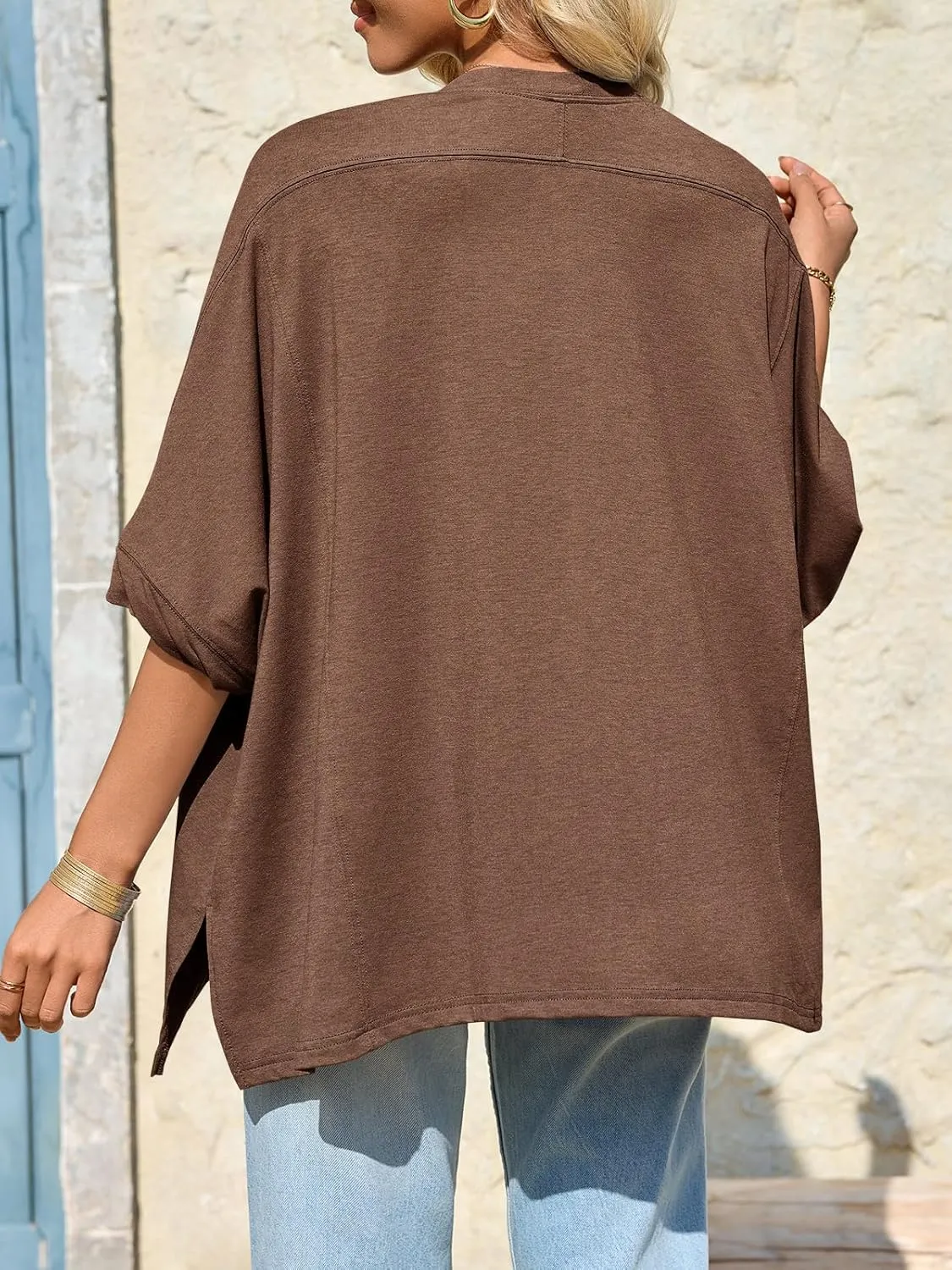 Tankaneo Womens Oversized Tshirts Batwing Short Sleeve Asymmetric Hem Tops Summer Casual Loose Fit Tunic Tee Shirts