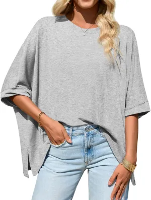 Tankaneo Womens Oversized Tshirts Batwing Short Sleeve Asymmetric Hem Tops Summer Casual Loose Fit Tunic Tee Shirts