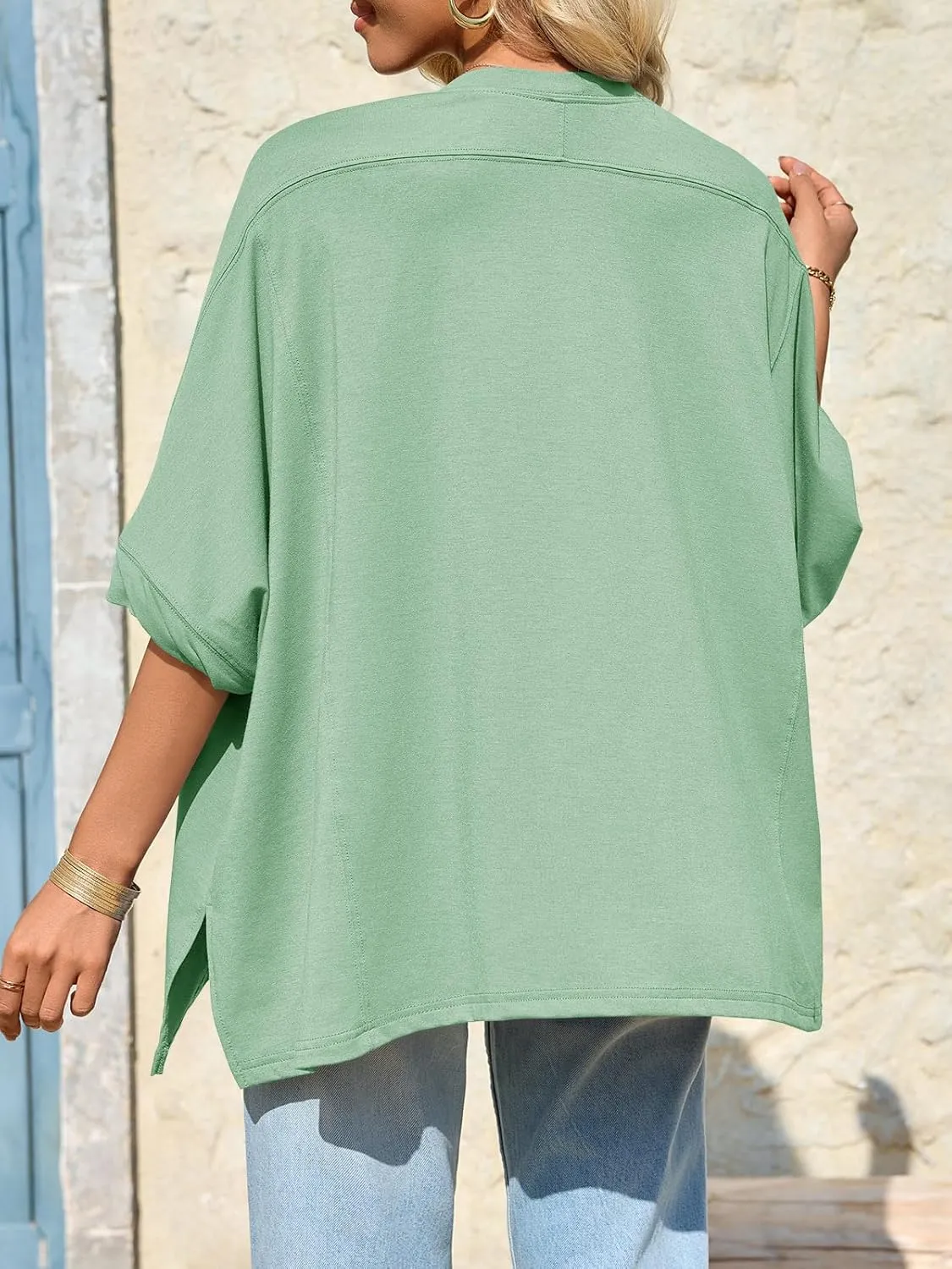 Tankaneo Womens Oversized Tshirts Batwing Short Sleeve Asymmetric Hem Tops Summer Casual Loose Fit Tunic Tee Shirts