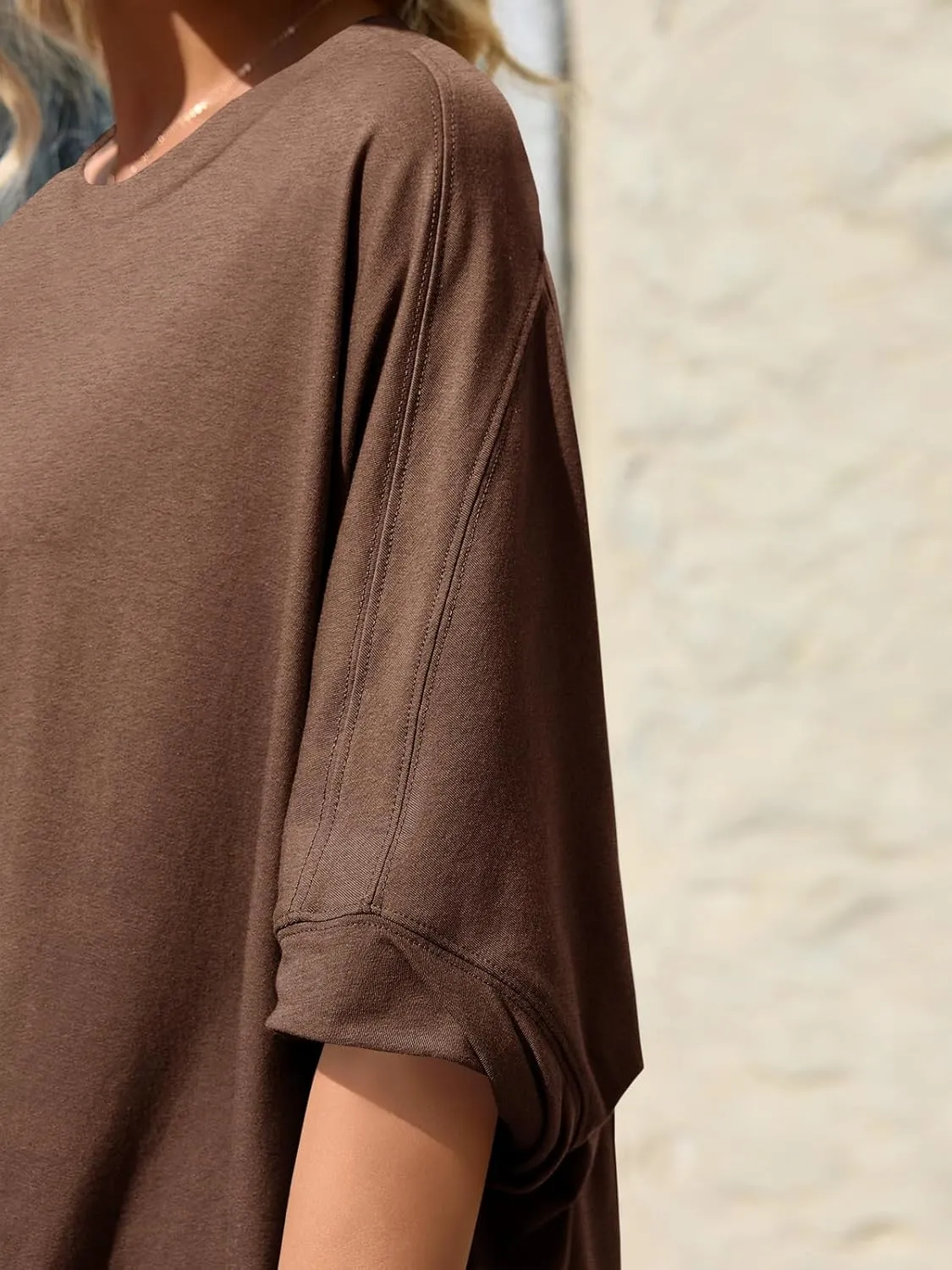 Tankaneo Womens Oversized Tshirts Batwing Short Sleeve Asymmetric Hem Tops Summer Casual Loose Fit Tunic Tee Shirts