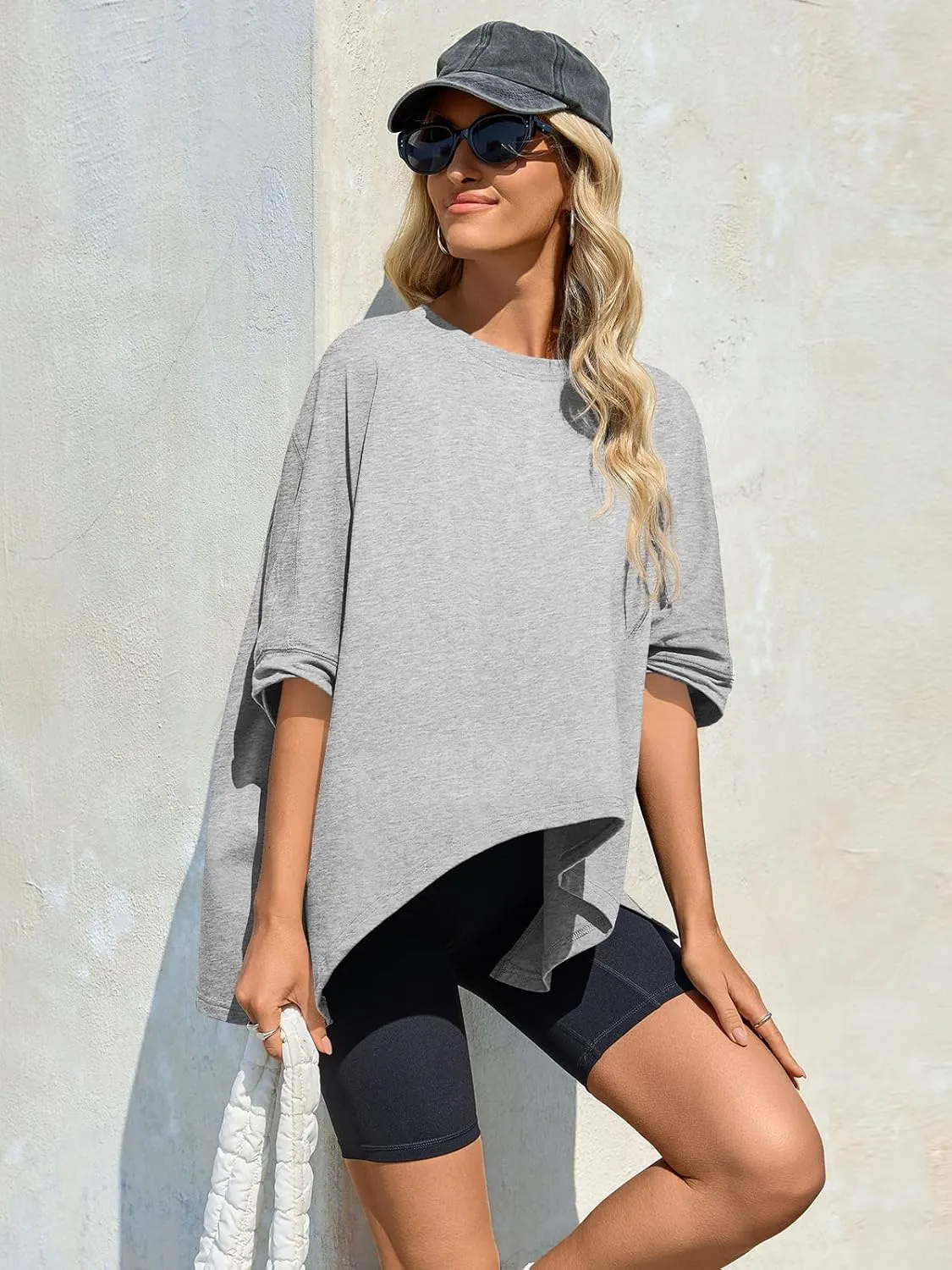 Tankaneo Womens Oversized Tshirts Batwing Short Sleeve Asymmetric Hem Tops Summer Casual Loose Fit Tunic Tee Shirts