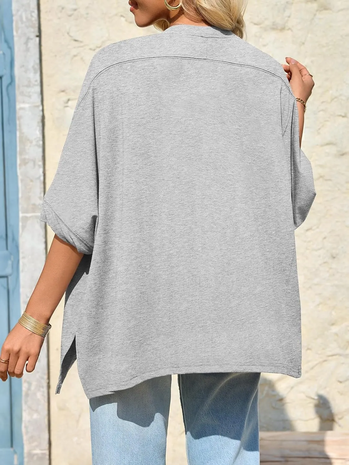 Tankaneo Womens Oversized Tshirts Batwing Short Sleeve Asymmetric Hem Tops Summer Casual Loose Fit Tunic Tee Shirts