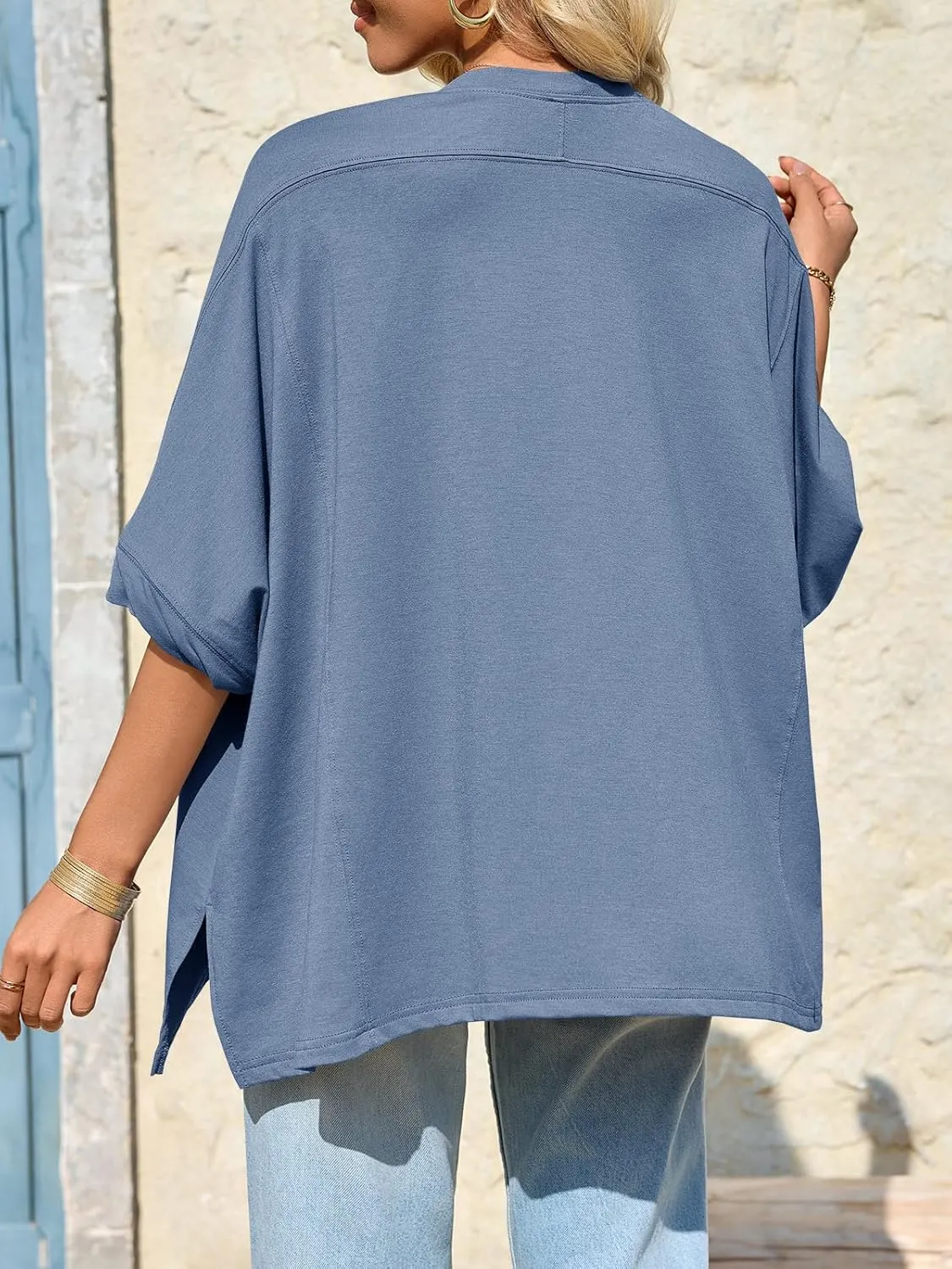 Tankaneo Womens Oversized Tshirts Batwing Short Sleeve Asymmetric Hem Tops Summer Casual Loose Fit Tunic Tee Shirts