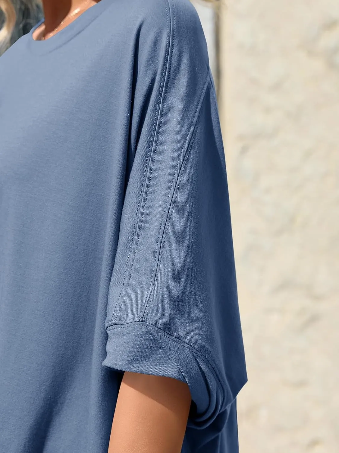 Tankaneo Womens Oversized Tshirts Batwing Short Sleeve Asymmetric Hem Tops Summer Casual Loose Fit Tunic Tee Shirts