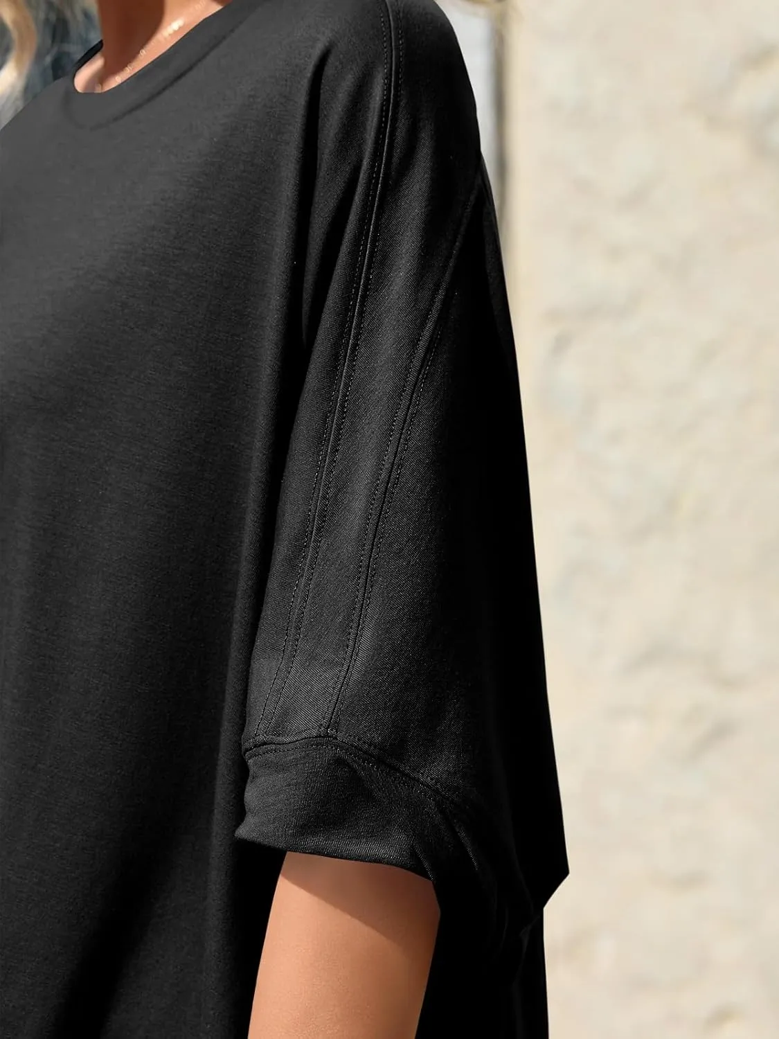 Tankaneo Womens Oversized Tshirts Batwing Short Sleeve Asymmetric Hem Tops Summer Casual Loose Fit Tunic Tee Shirts