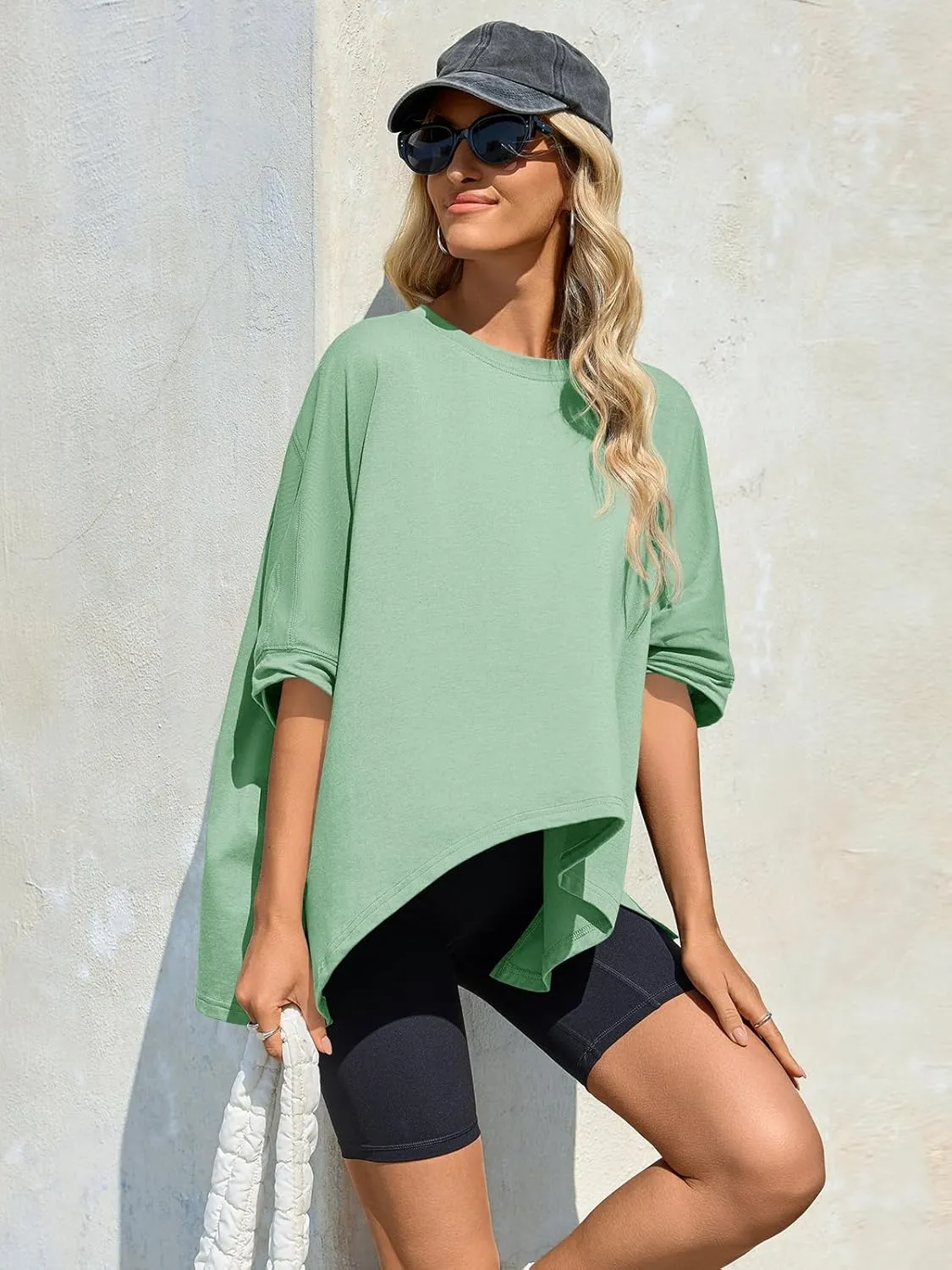 Tankaneo Womens Oversized Tshirts Batwing Short Sleeve Asymmetric Hem Tops Summer Casual Loose Fit Tunic Tee Shirts