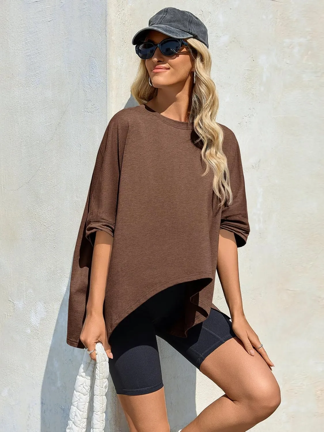 Tankaneo Womens Oversized Tshirts Batwing Short Sleeve Asymmetric Hem Tops Summer Casual Loose Fit Tunic Tee Shirts