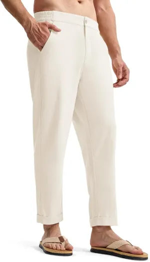 TBMPOY Mens Linen Pants Casual Lightweight Beach Summer Pants Elastic Waist Slim Fit Trousers