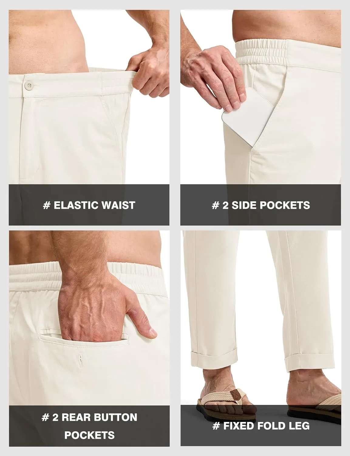 TBMPOY Mens Linen Pants Casual Lightweight Beach Summer Pants Elastic Waist Slim Fit Trousers