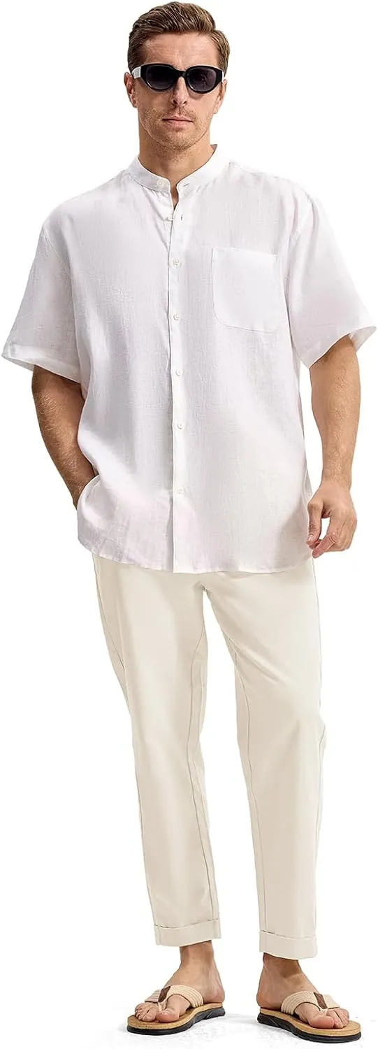 TBMPOY Mens Linen Pants Casual Lightweight Beach Summer Pants Elastic Waist Slim Fit Trousers